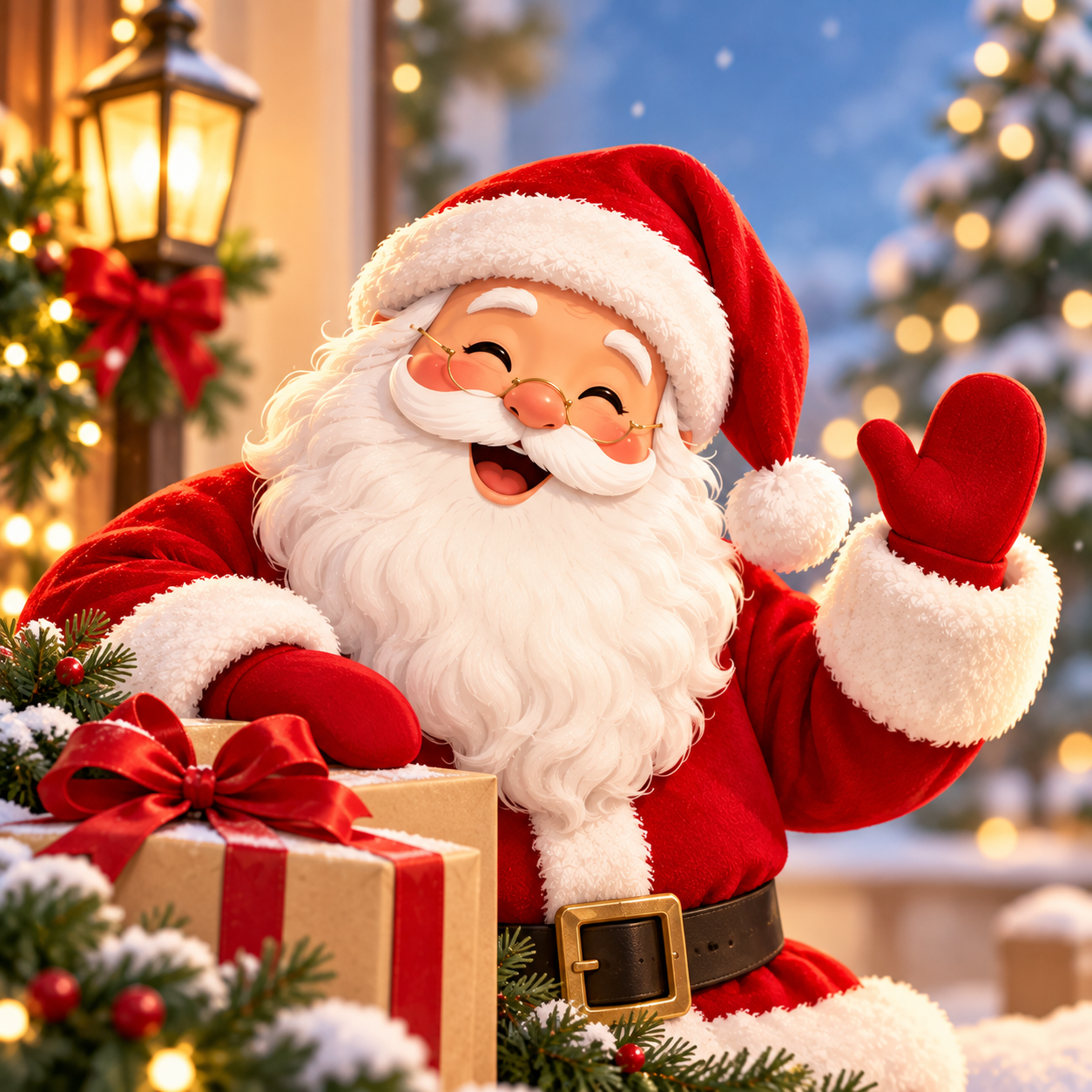 Jolly Santa waving for the Santa Shoppe
