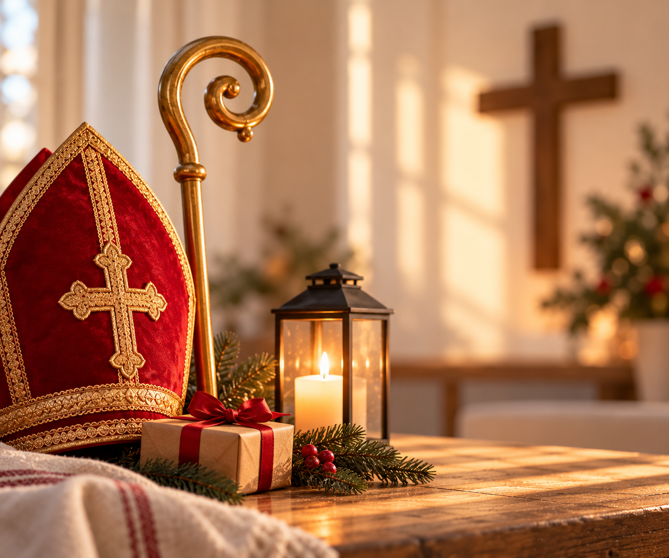 Bishop mitre and lantern still life for St. Nicholas Day